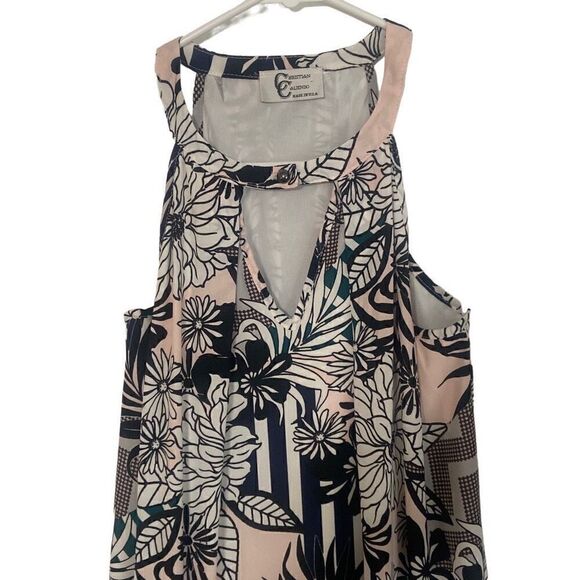 Christian Caliendo Lined Sleeveless Dress Black White Floral Splashes of Color - Picture 2 of 11